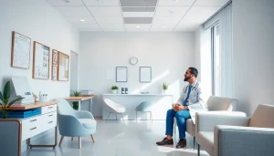 包茎クリニック 口コミ・評判: 近代的なクリニックで患者を診察する親しみやすい医師。