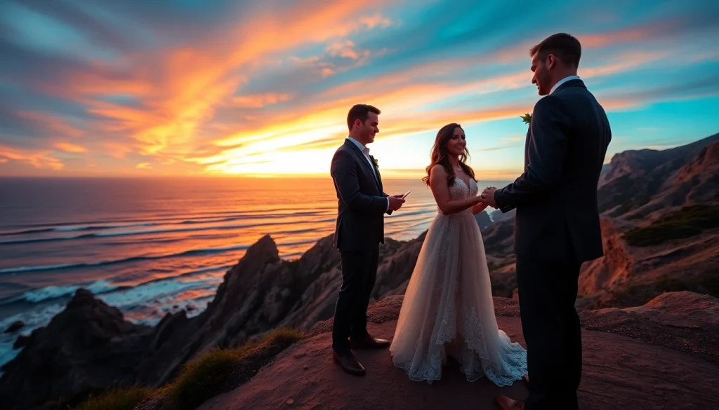 Big Sur wedding photographer captures couple's vows with breathtaking coastal view.