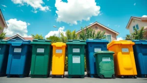 Efficient garbage rental bins lined up on a city street for easy access and organization.
