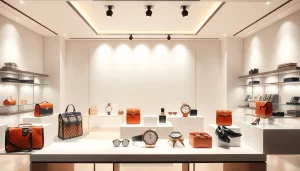 레플리카사이트 고급 제품을 신중하게 전시하는 모습, 현대적 디자인을 강조합니다.