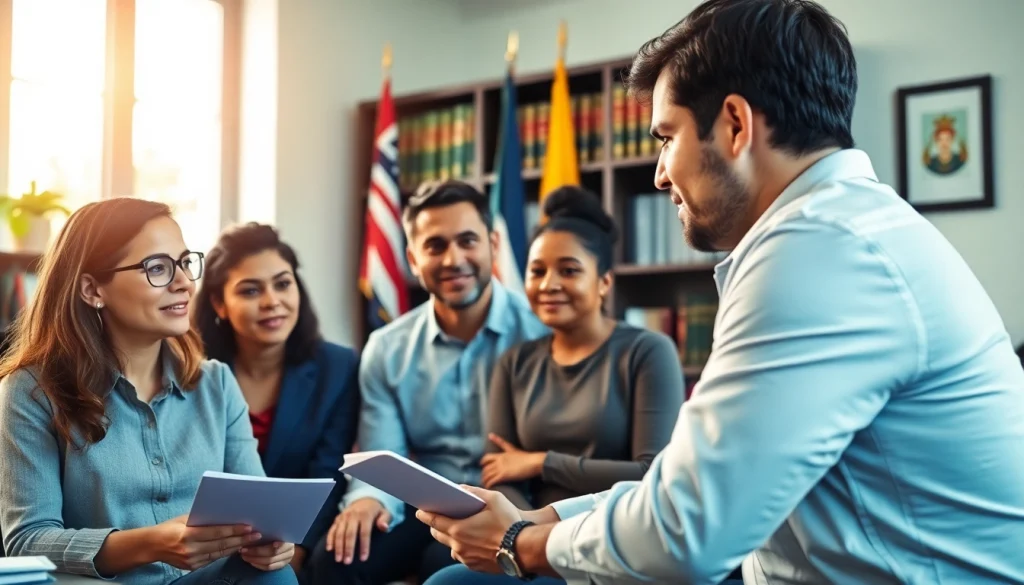 Virginia Immigration Lawyers providing legal counsel to a diverse family in an inviting office setting.