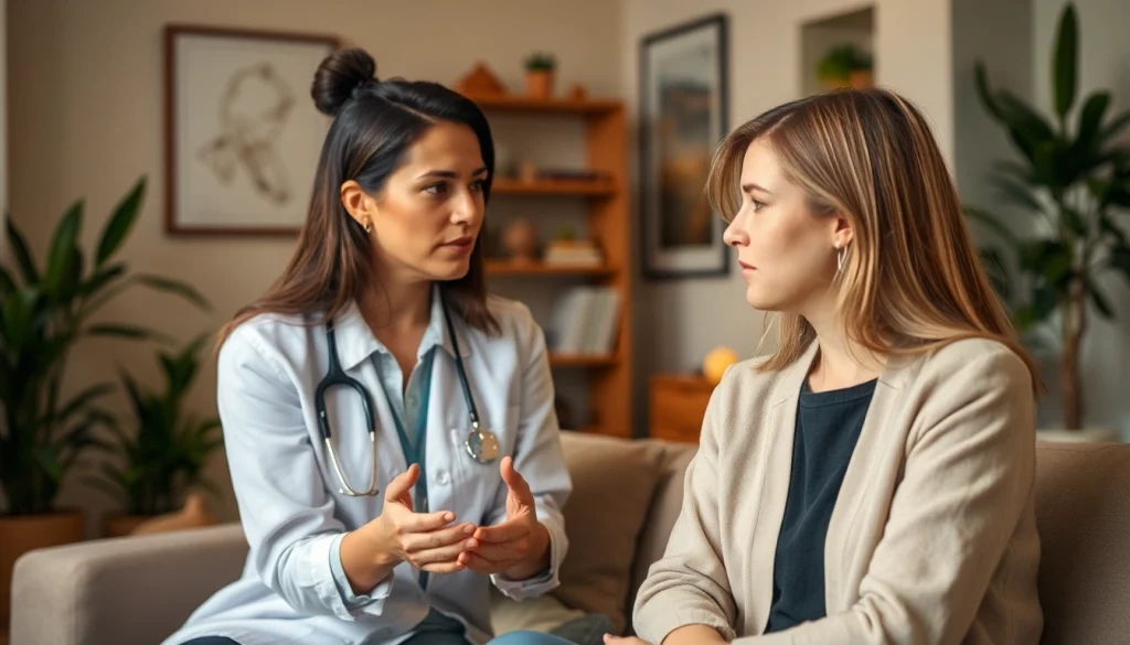 Anxiety symptoms depicted through a therapist and client session, showcasing emotional support.