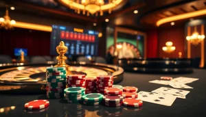 Jeu à enjeux élevés engageant dans un casino en ligne argent réel France avec des jetons et une roulette.