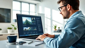 Creating video to prompt AI analysis in a modern workspace with a laptop.