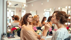 Stylists enhancing beauty and style in a modern salon environment.
