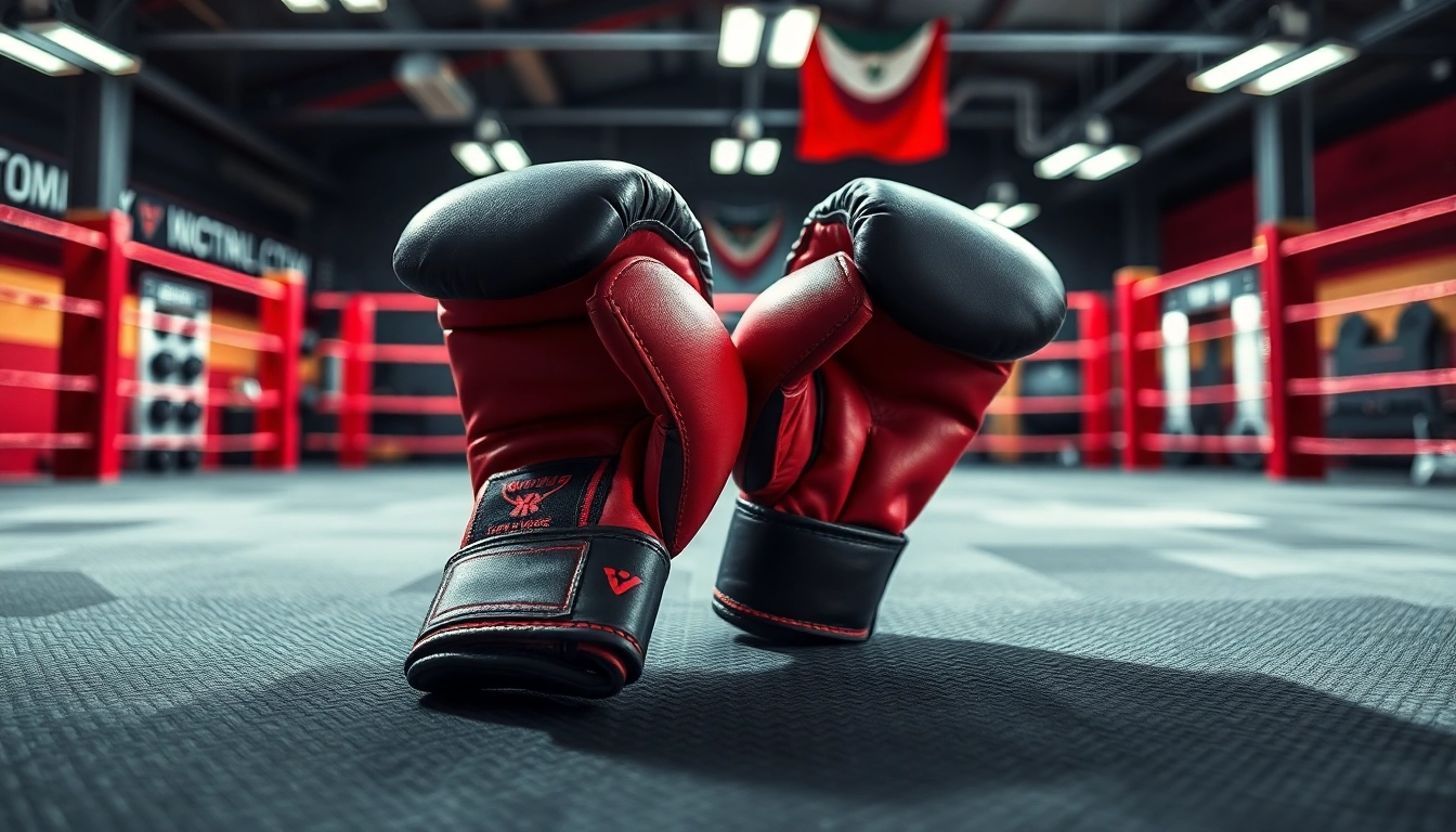 MMA gloves showcase with vibrant colors and detailed textures in a training context.