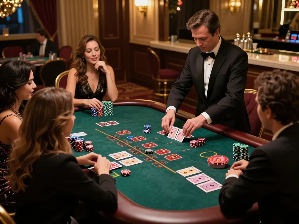 Players at a blackjack table enjoying a vibrant gaming experience at ATQ casino.