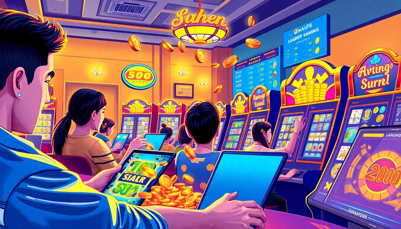 A dynamic online gaming scene celebrating a win with aman788 featuring vibrant slot machine graphics and user excitement.