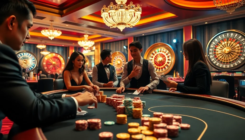 This image captures a thrilling moment on the Trang chủ Luck8 poker table, highlighting the excitement of high-stakes gambling with vibrant chips and cards.