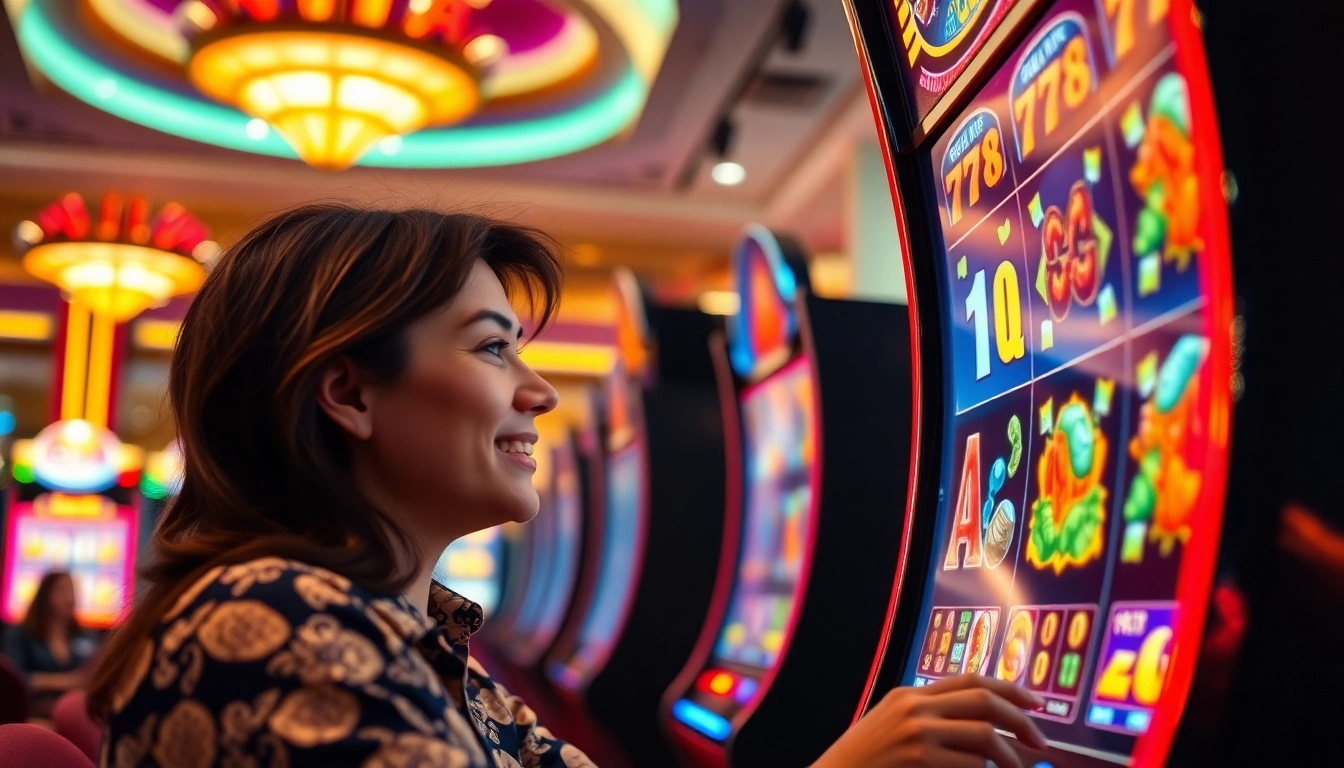 ผู้เล่นกำลังสนุกกับ pg slot ที่เครื่องเกมในคาสิโน