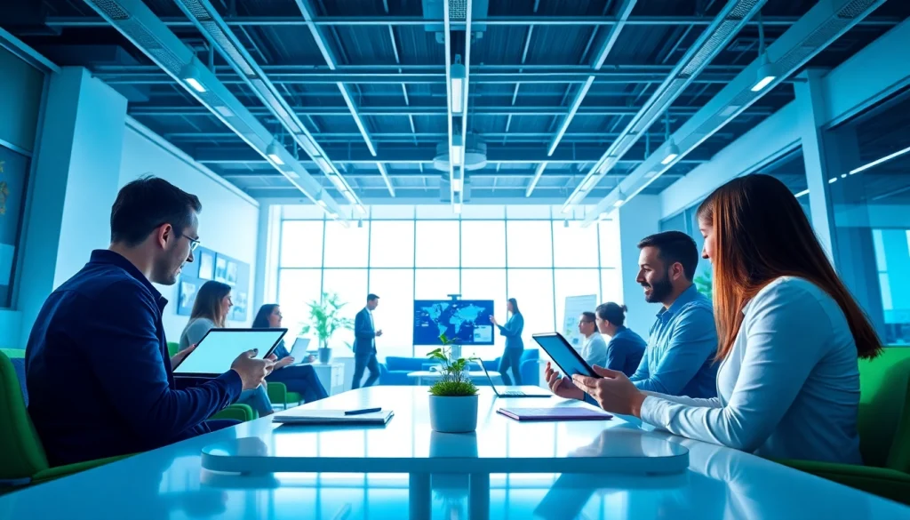 Klynt showcasing dynamic digital workspace collaboration in a bright office setting.