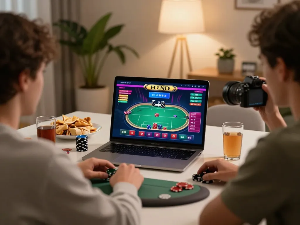 Person engaging in online poker gameplay on TG88's platform from a cozy home setting.