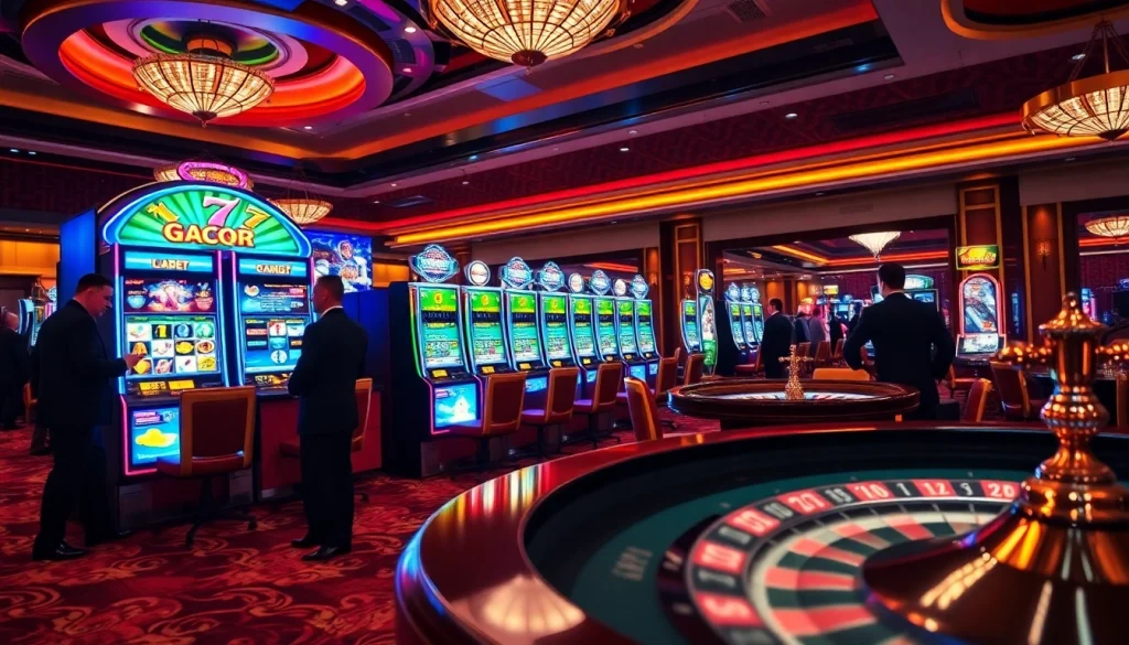 Winning on the slot gacor 777 machine surrounded by vibrant casino elements.