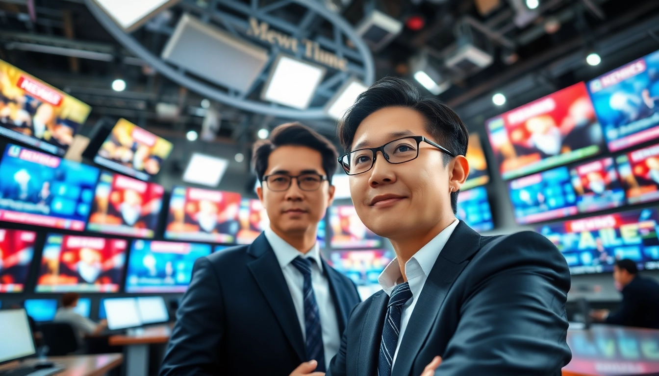 Capture the essence of news reporting with a professional reporter in a vibrant newsroom.