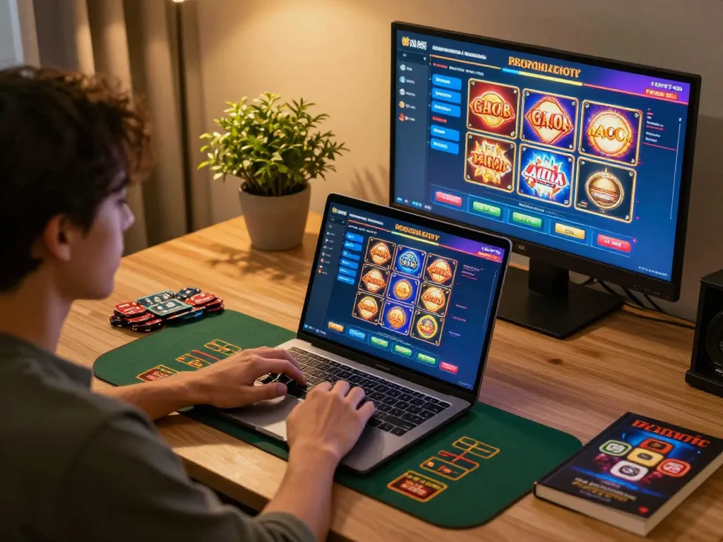 Engaging in live casino games for slot gacor on a laptop with a welcoming home atmosphere.