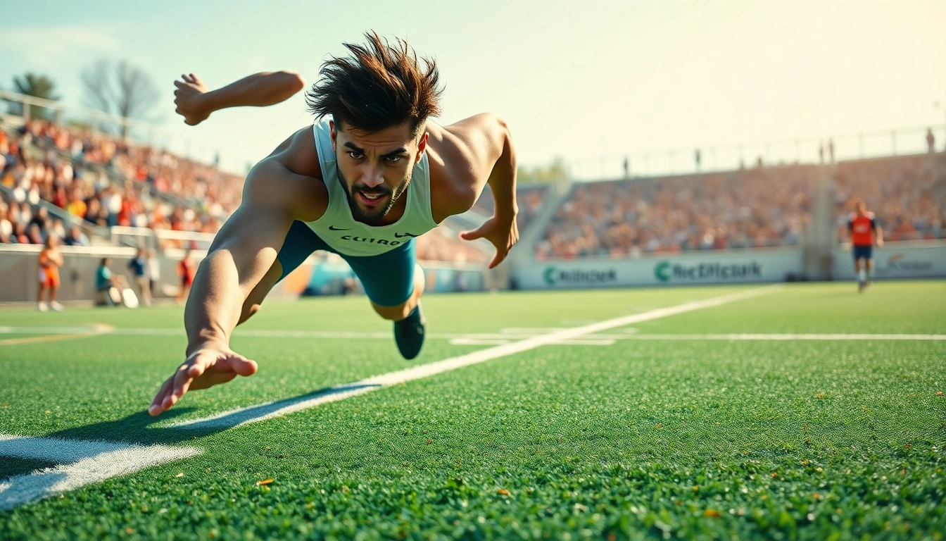 Showcasing agility, an athlete executes a dynamic movement on a sports field.