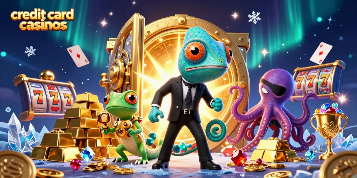 Experience exciting wins at credit card casinos with playful characters amidst dazzling treasures and dynamic games.