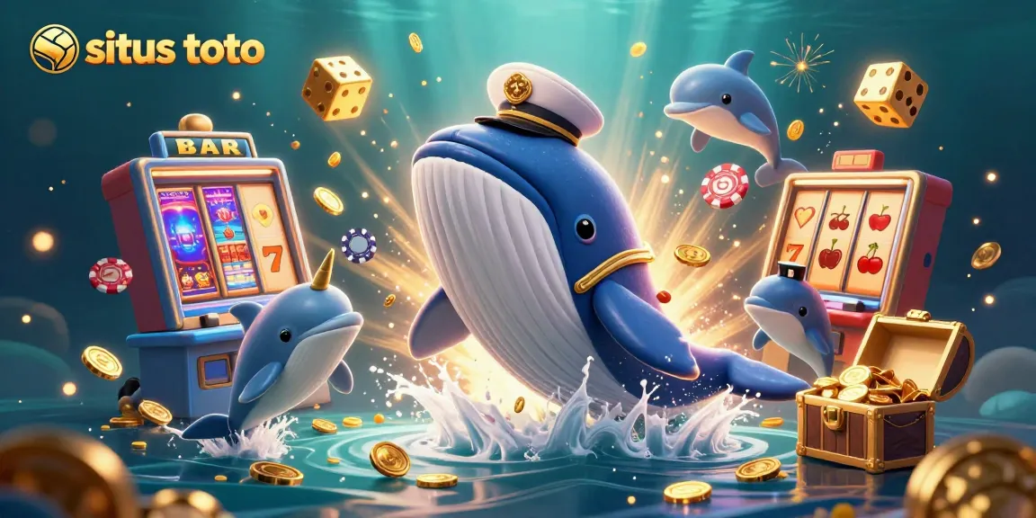 Experience thrilling wins with situs toto in this vibrant casino scene featuring whales and coins.